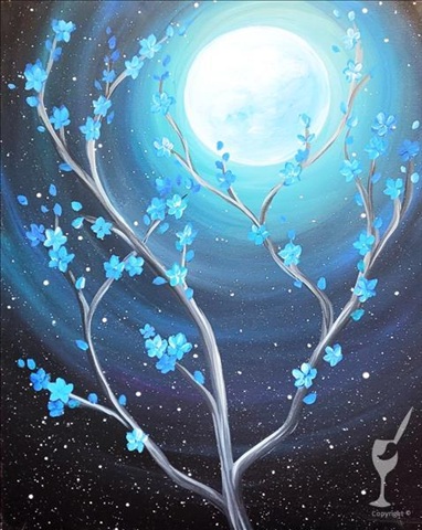 Teal Cherry Blossoms at Painting with a Twist