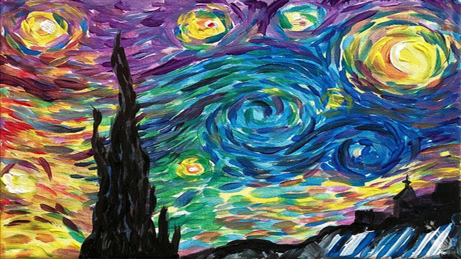 Rainbow Starry Night at Painting With A Twist