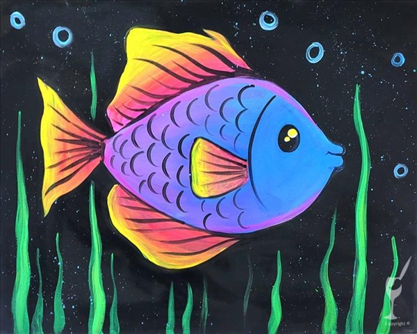 Family Time — Blacklight Glow Fish at Painting with a Twist