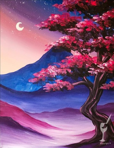 Misty Mountain Glow at Painting with a Twist