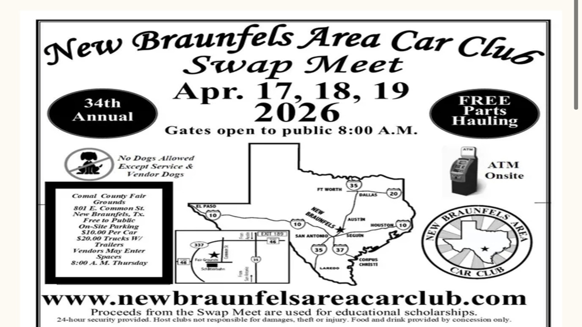 34th Annual New Braunfels Area Car Club Swap Meet at Comal County Fairgrounds