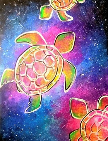 Family Time – Blacklight Galactic Turtles Paint Class at Painting with a Twist