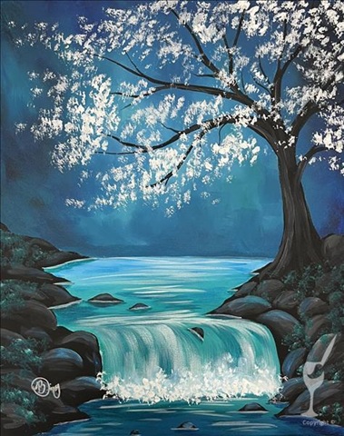 Peaceful Creek Falls Paint Class at Painting with a Twist