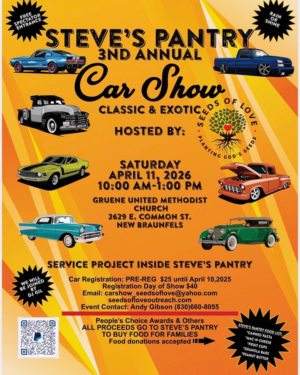 Steve’s Pantry 3rd Annual Car Show at Gruene United Methodist Church
