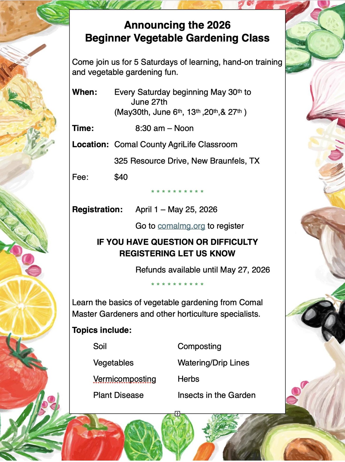 Vegetable Gardening Class at Comal County AgriLife Classroom