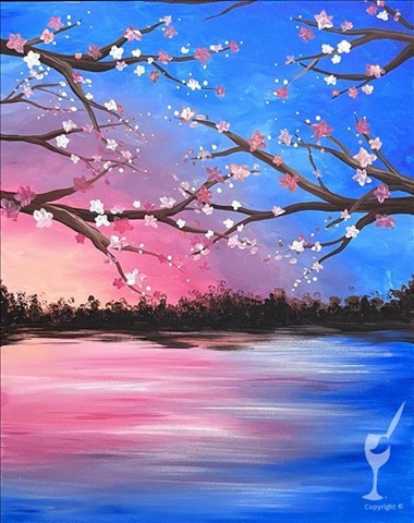 A Cherry Blossom Sunrise at Painting with a Twist