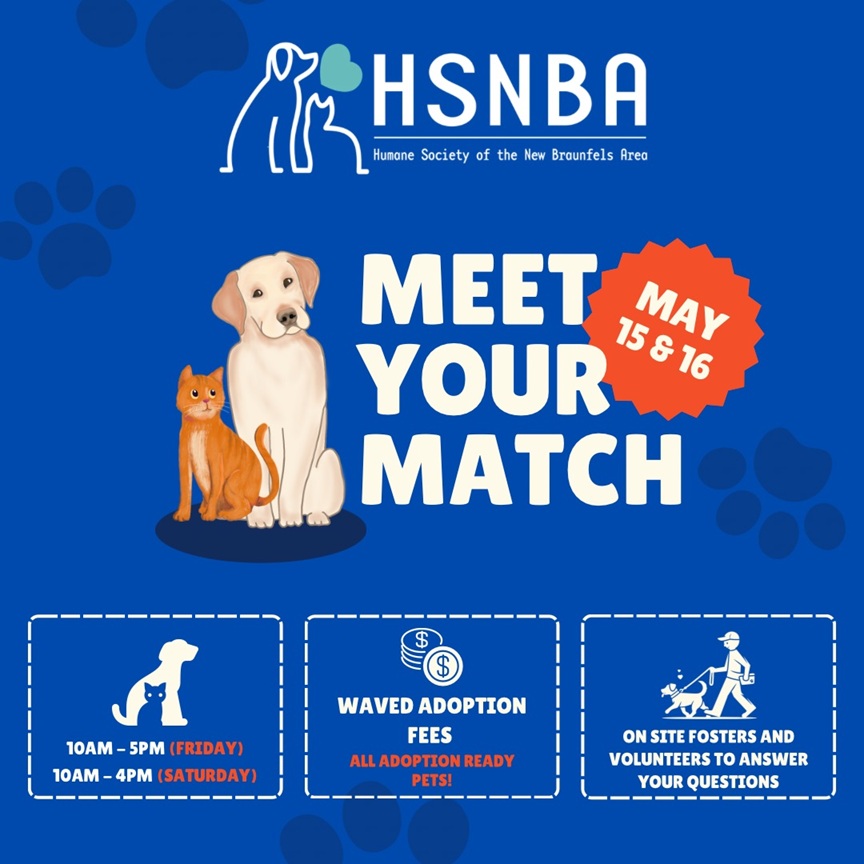 Meet Your Match: Waived Fee Adoption Event at Humane Society of the New Braunfels Area