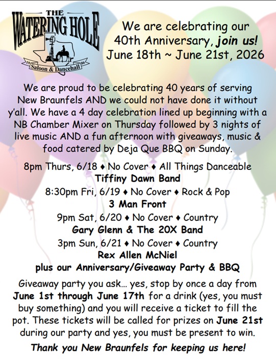 40th Anniversary Celebration Party with Rex Allen McNiel at Watering Hole Saloon