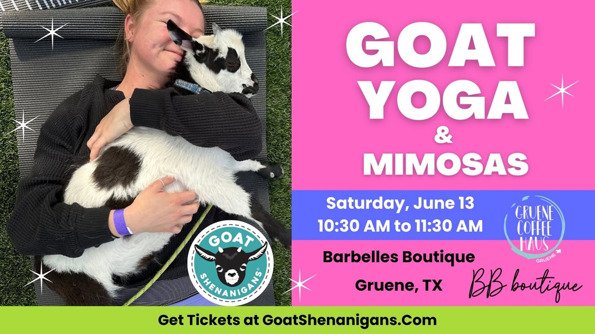 Goat Yoga & Mimosas in Gruene at Barbelles Boutique