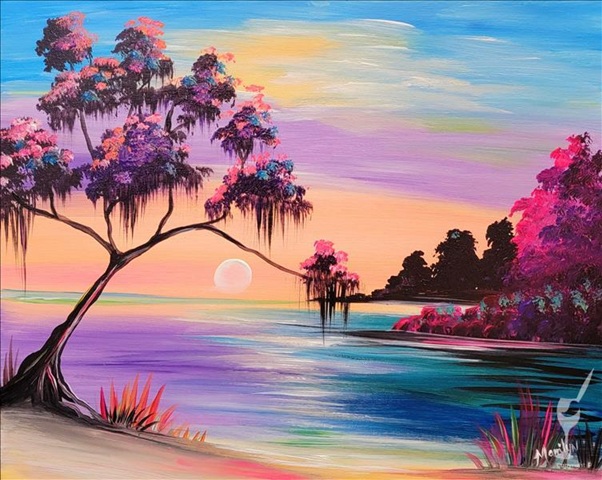 Bright Sunset Lagoon at Painting with a Twist
