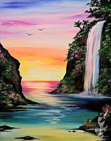 Bright Sunset Waterfall at Painting with a Twist