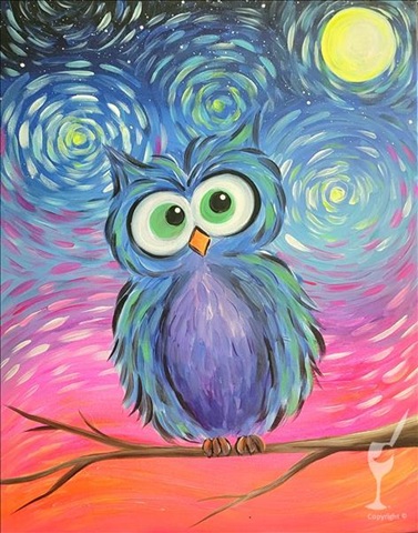 Family Time – Starry Night Owl at Painting With A Twist