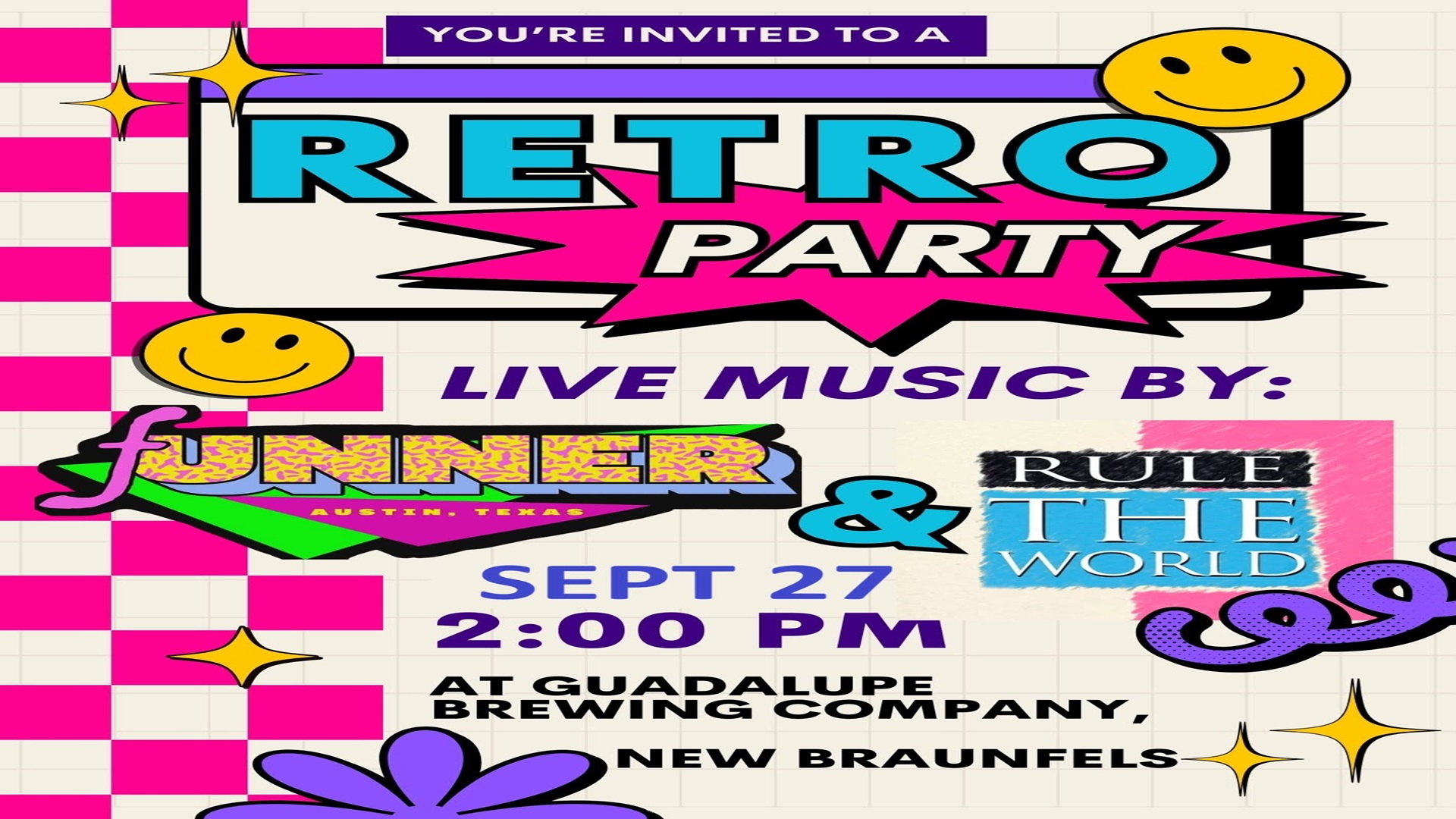 Retro Party with fUNNER and Rule the World at Guadalupe Brewing Company & Pizza Kitchen