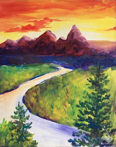 Sunset Behind the Mountains at Painting With A Twist