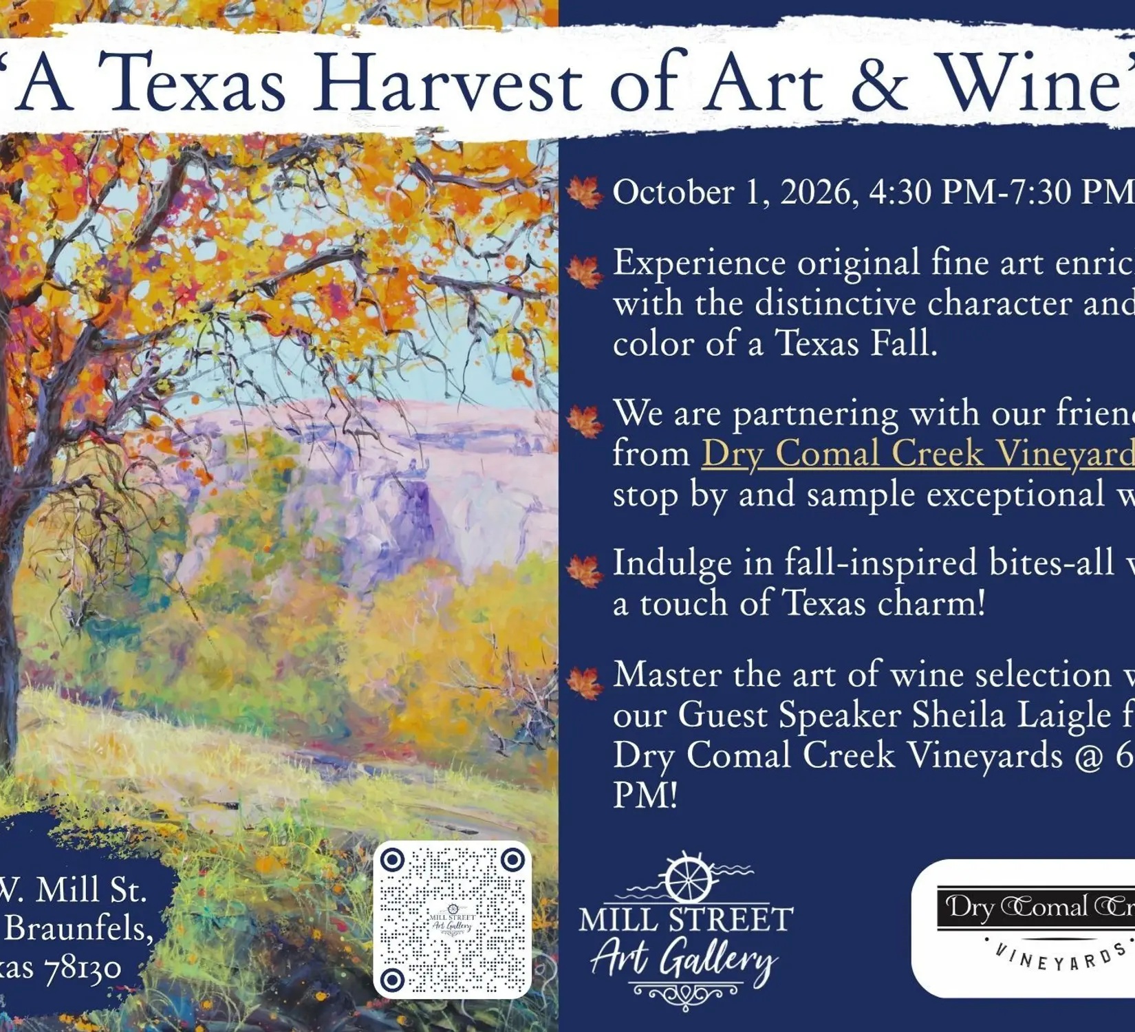 A Texas Harvest of Art & Wine at Mill Street Art Gallery