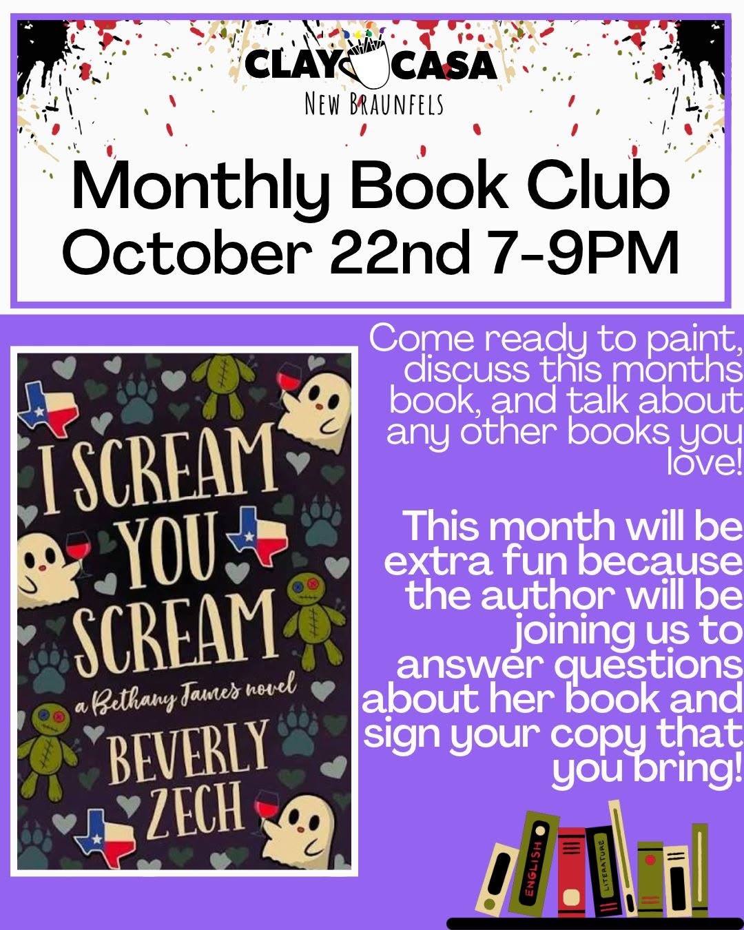 Monthly Book Club at Clay Casa New Braunfels