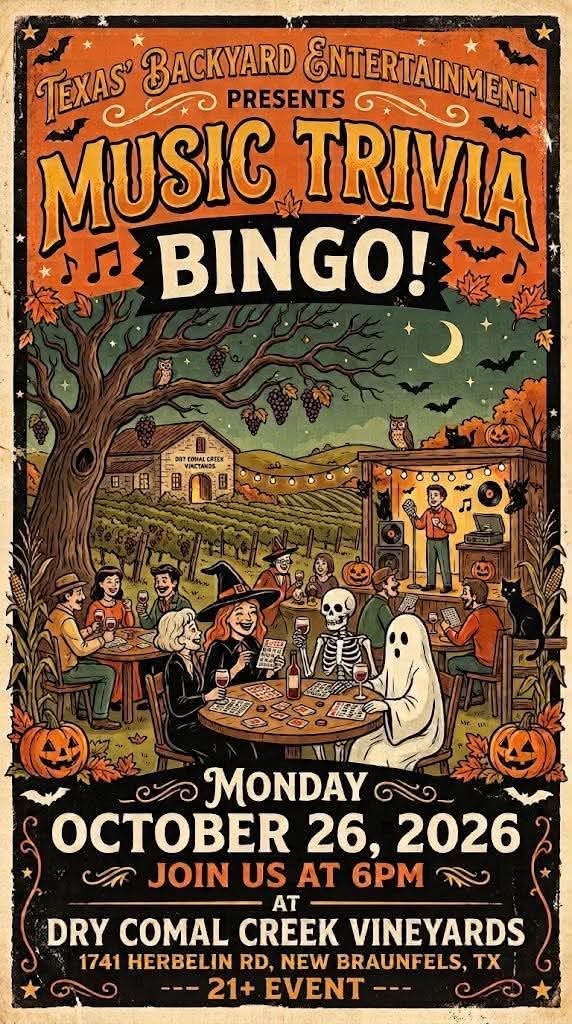 Music Trivia Bingo at Dry Comal Creek Vineyards