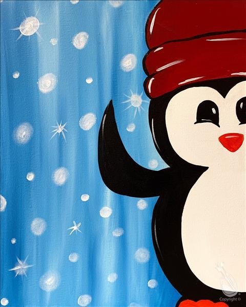 Winter Peekaboo Penguin at Painting With A Twist